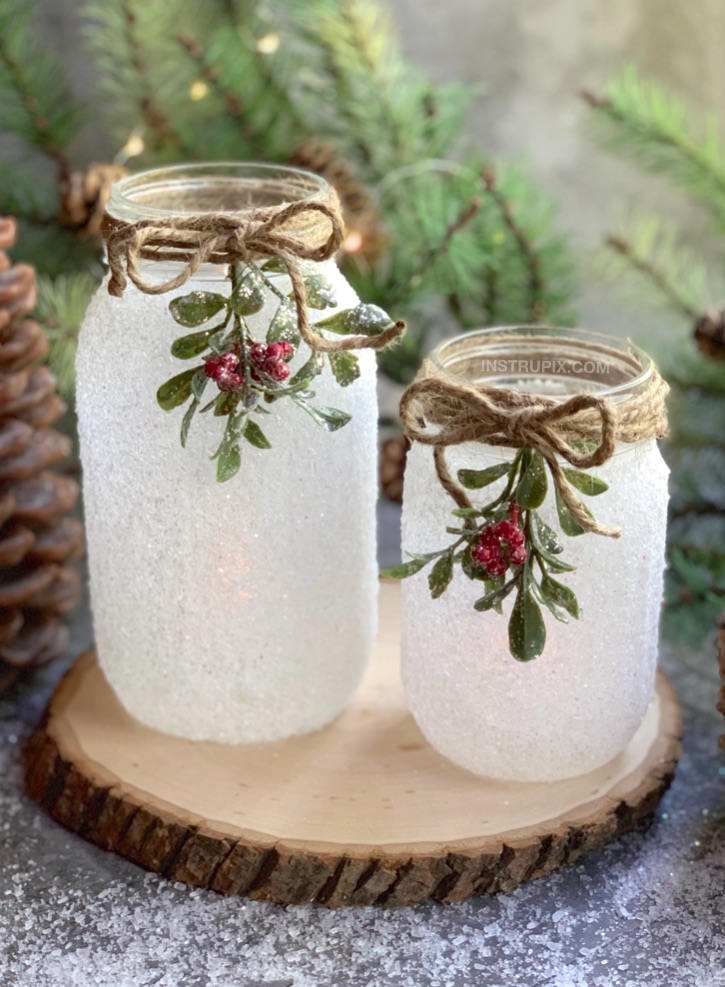 Créations de Noël : Réaliser des Photophores en bocal "Mason Jar" décorés de neige